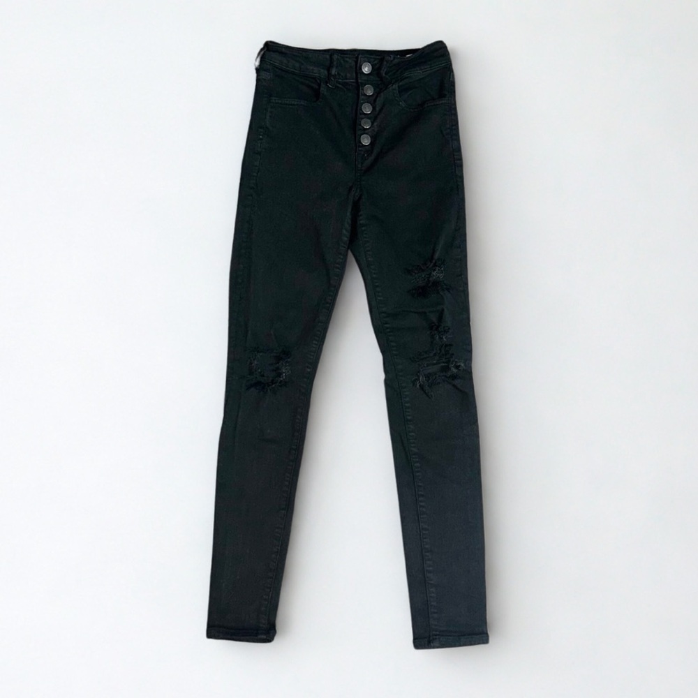 American Eagle | High-Rise Distressed Skinny Jeans | Black | Size 2